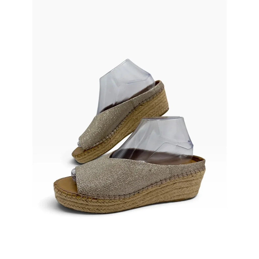 Franco Sarto Pine Womens 8M Champagne Silver Metallic Espadrille Wedge Sandals